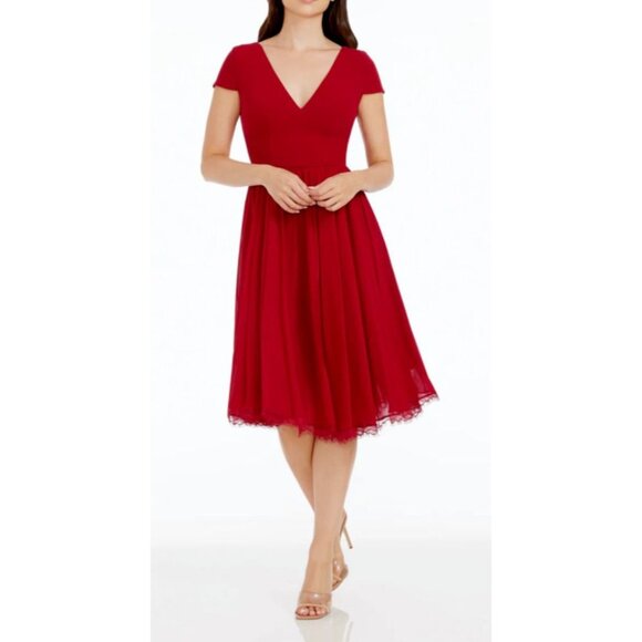 Dress The Population Corey XL Red A Line Stretch Career Church NEW $198 - Picture 1 of 13